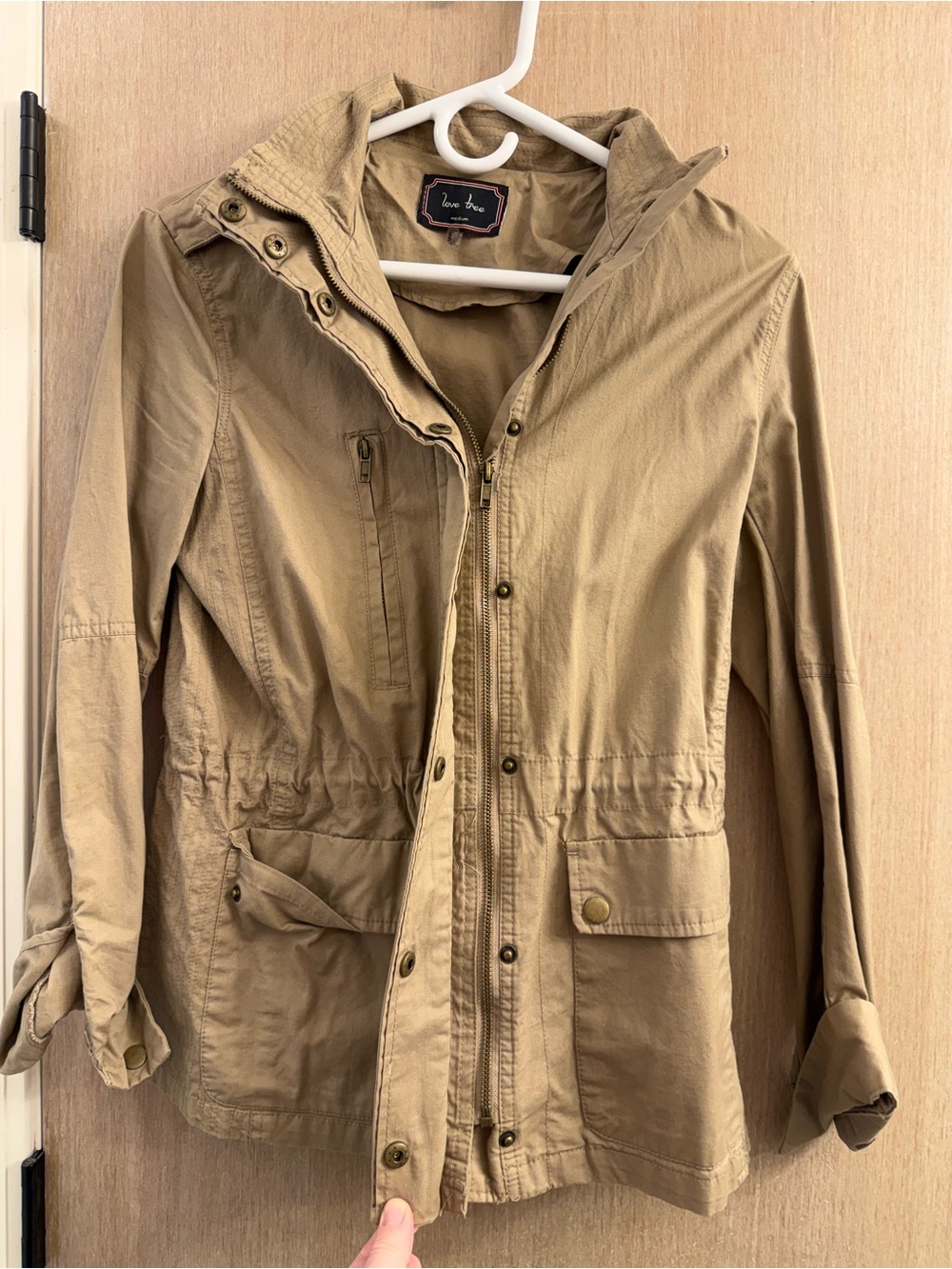 Love Tree Khaki Utility Anorak Jacket with Hood